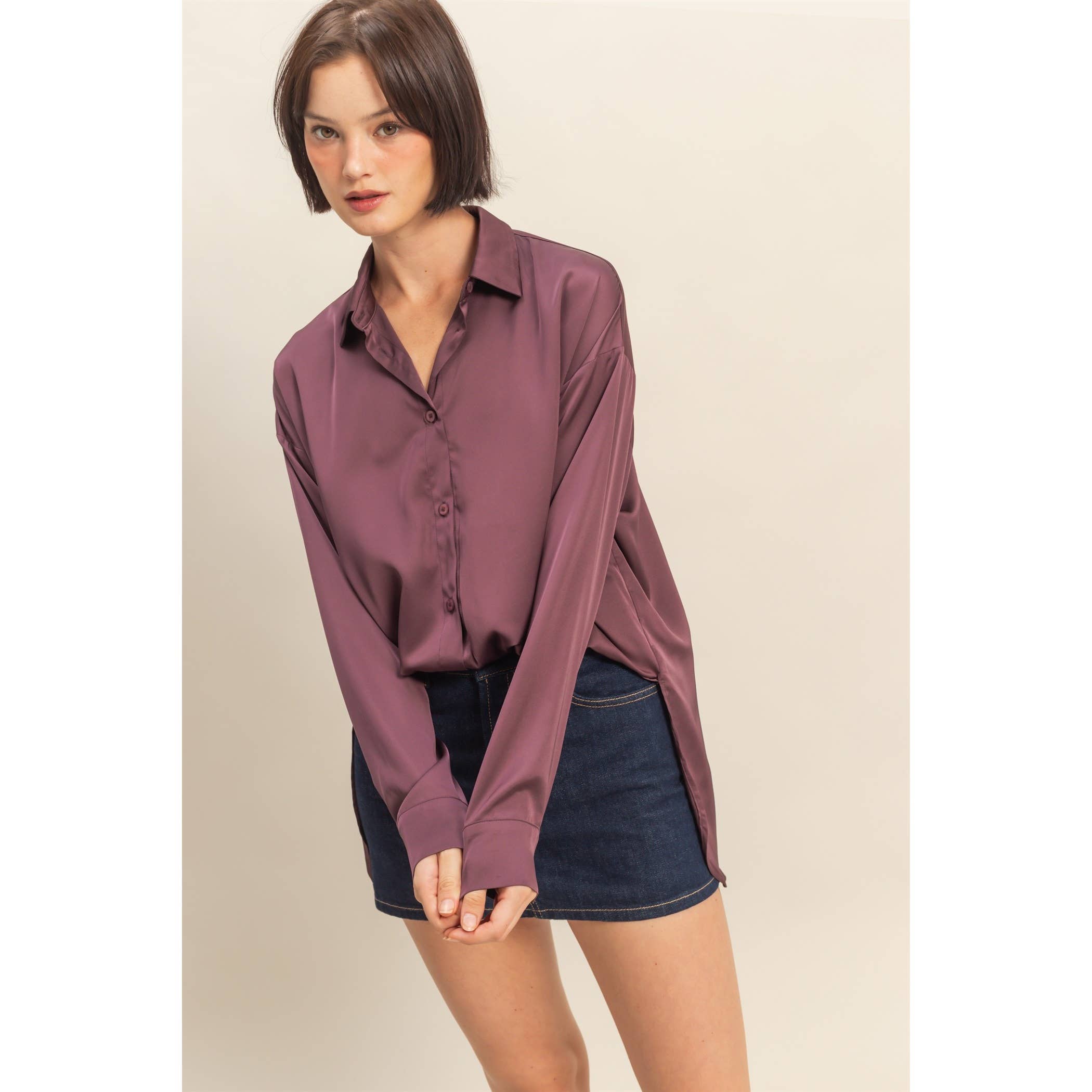 HYFVE - Venta al por mayor Blusa - Mujer - Camisa de satén de manga larga y corte holgado19