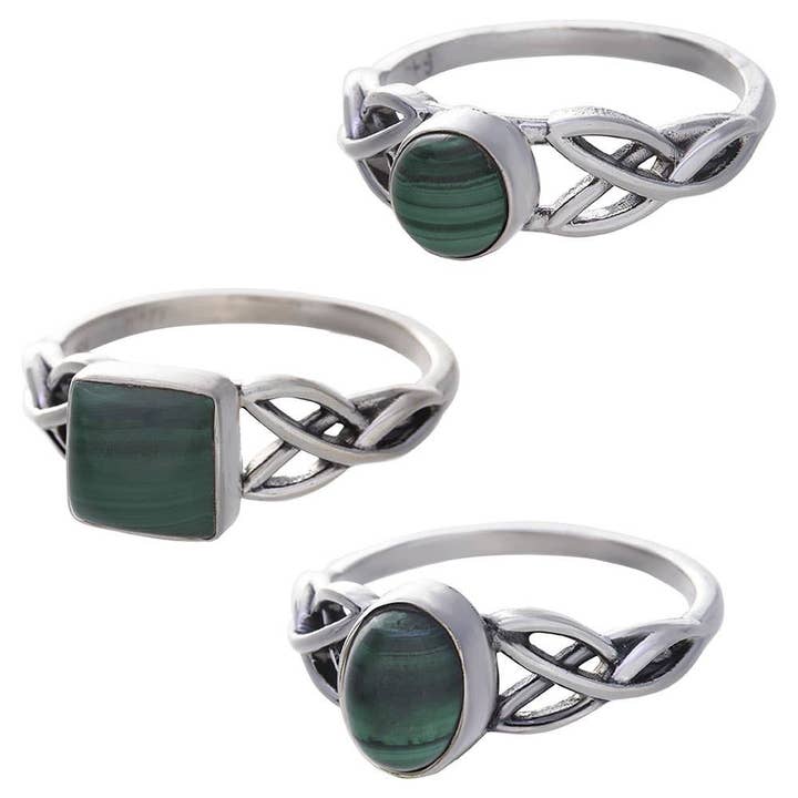 Malachite Cabochon Trisquele Ring Assorted Shapes for wholesale by Kheops International