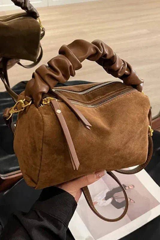 MiMi Wholesale - Wholesale Top Handle Bag - Women's - GMS0095 Faux Suede Ruched Handle Crossbody/Satchel Bag1