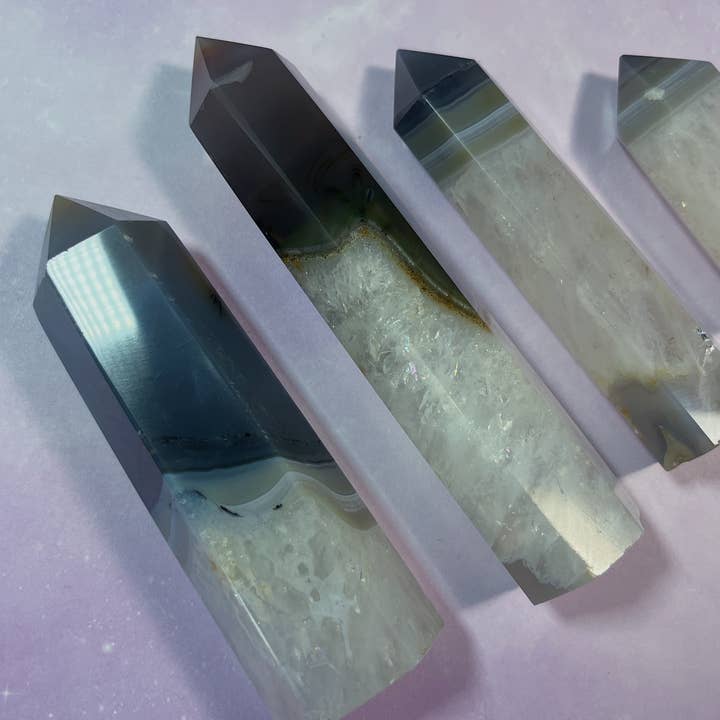 Mystical Moon Shop - Wholesale Spiritual Stone/Crystal - Banded Gray Agate Towers 4pcs Lot Wholesale1