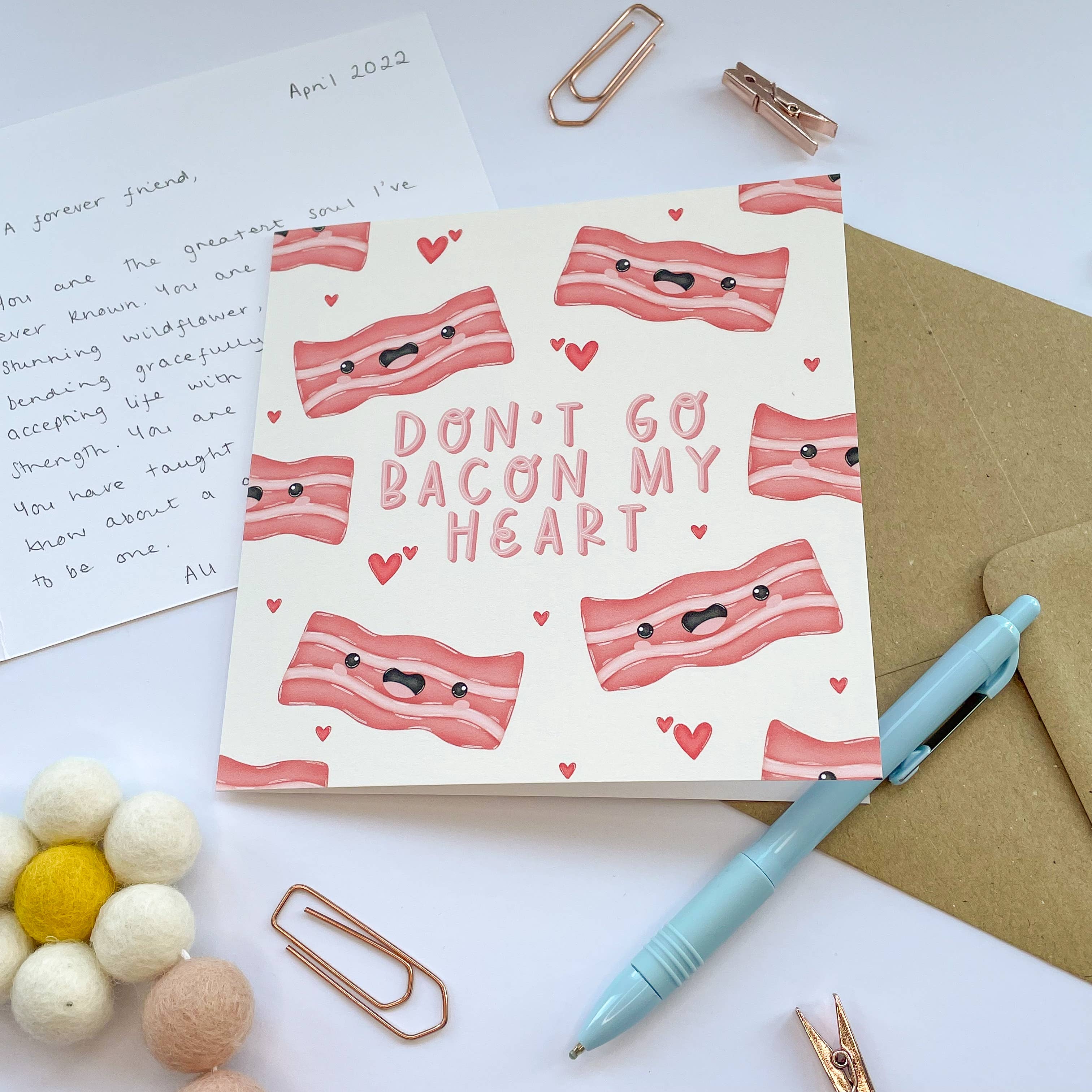 Collette Daisy Designs Co – wholesale Love card – Don't Go Bacon My Heart Greeting Card2