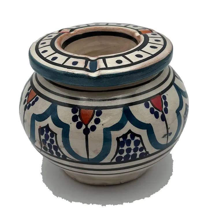 Moroccan Ashtray in Hand-Painted Terracotta Safi #28 for wholesale by Etnico del Mondo