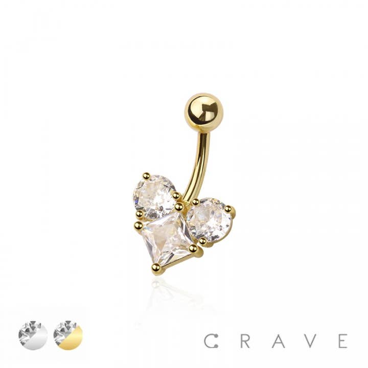 CRAVE BODY JEWELRY - Venta al por mayor Piercings para ombligo - Botón de ombligo en forma de corazón geométrico con múltiples circonitas cúbicas de acero quirúrgico 316L.