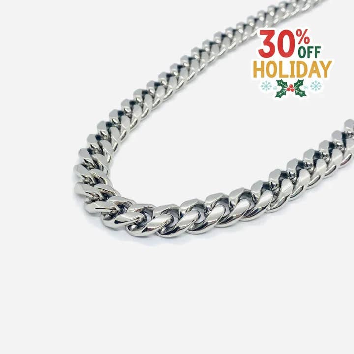 SK4020 Necklace 1/2" Wide Cuban Link Silver Color for wholesale by Heavy Metal Jewelry