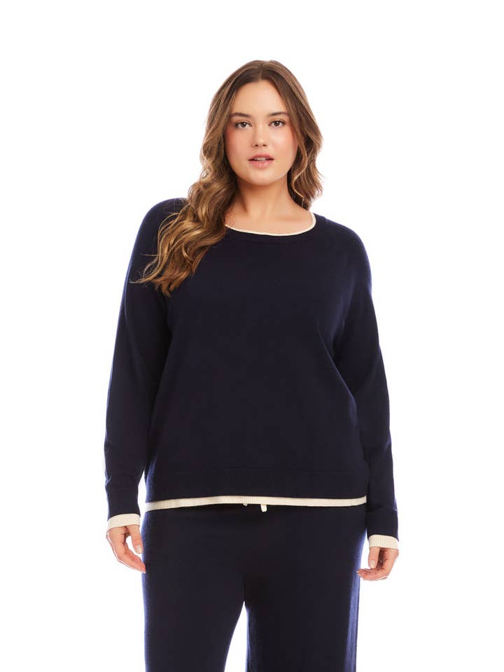 Plus Size Contrast Crewneck Trui voor wholesale door Karen Kane