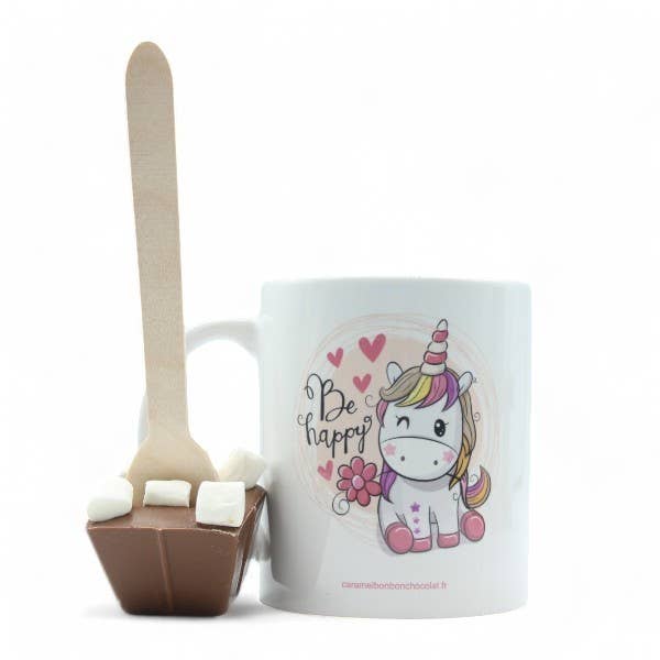 ADG Diffusion - Wholesale Hot Cocoa Spoon - UNICORN MUG WITH SPOON MILK CHOCOLATE MINI MARSHMALLOWS 45g -