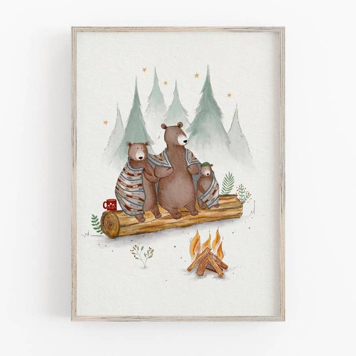 Grillig Beren Kampeer Kunstprint voor wholesale door Urchin Bay