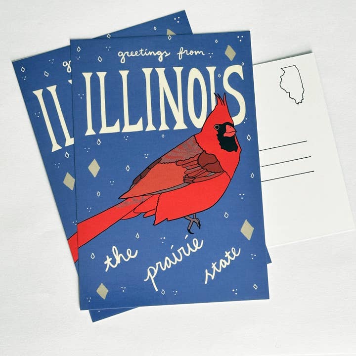 Carte postale du cardinal de l'Illinois, souvenir du symbole de l'État des Prairies pour la vente par Made by Nilina