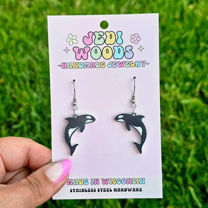 Black and White Killer Whale Earrings for wholesale by Jedi Woods LLC