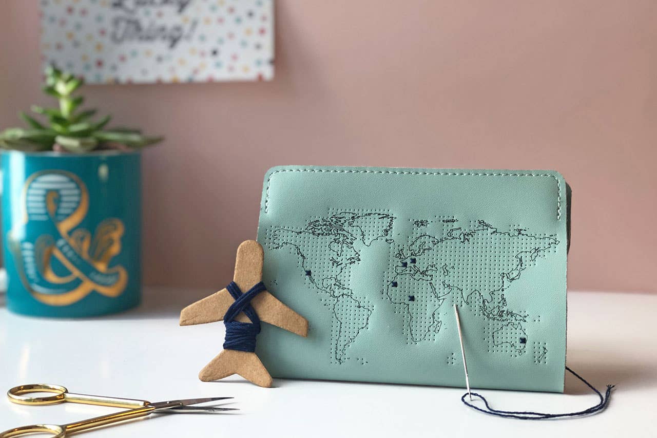 Chasing Threads – wholesale Passport case – women's – Stitch Where You've Been Passport Cover Kit - Mint Leather7