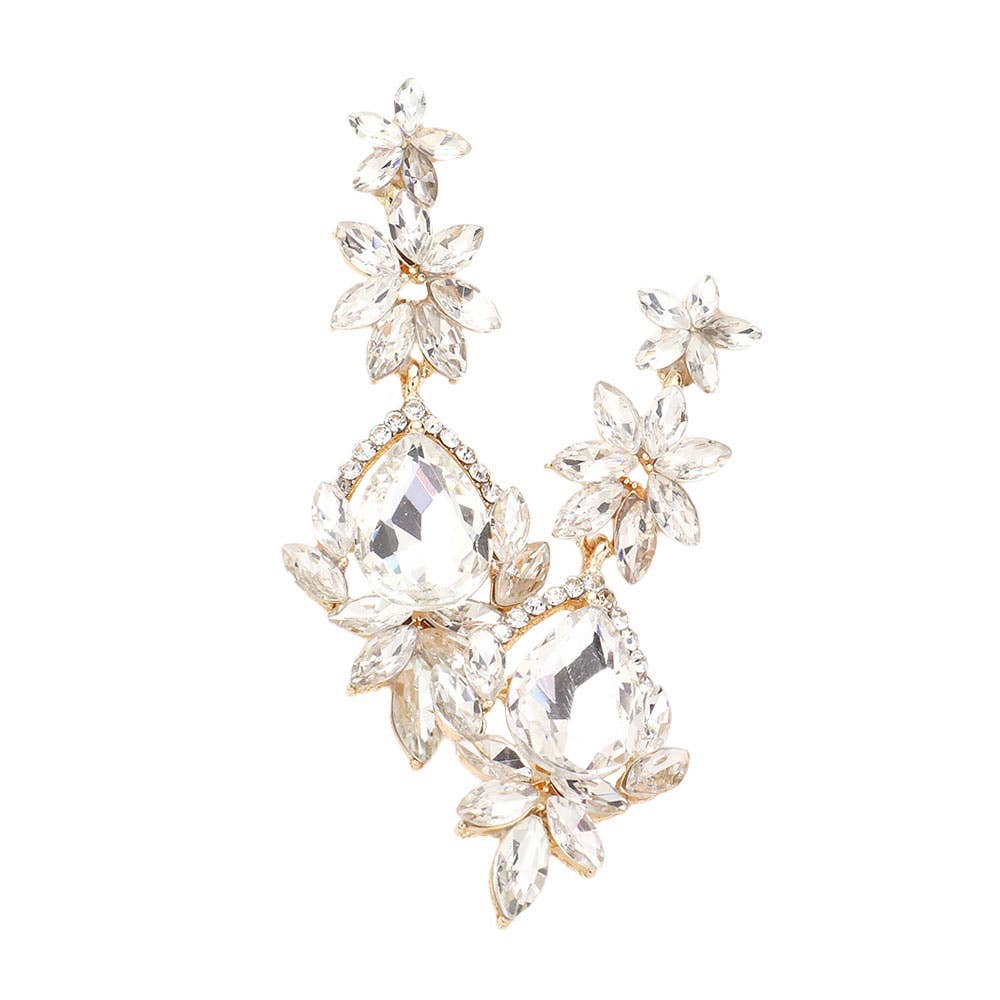 Pearl and Rox - Wholesale Dangle Earrings - Marquise Stone Teardrop Floral Dangle Evening Earrings0
