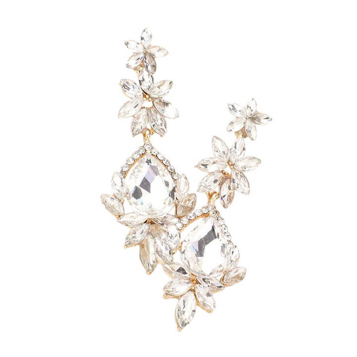 Pearl and Rox - Wholesale Dangle Earrings - Marquise Stone Teardrop Floral Dangle Evening Earrings