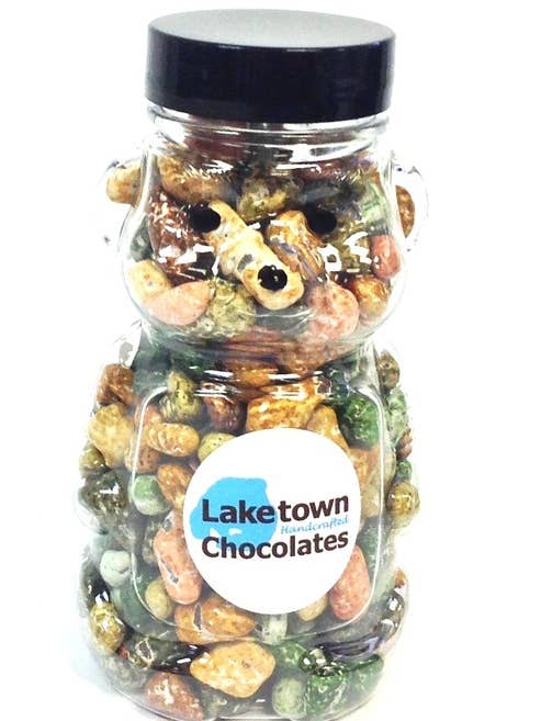 Chocolate River Rocks - Honey Bear Bottle, 4.96oz for wholesale by Laketown Chocolates