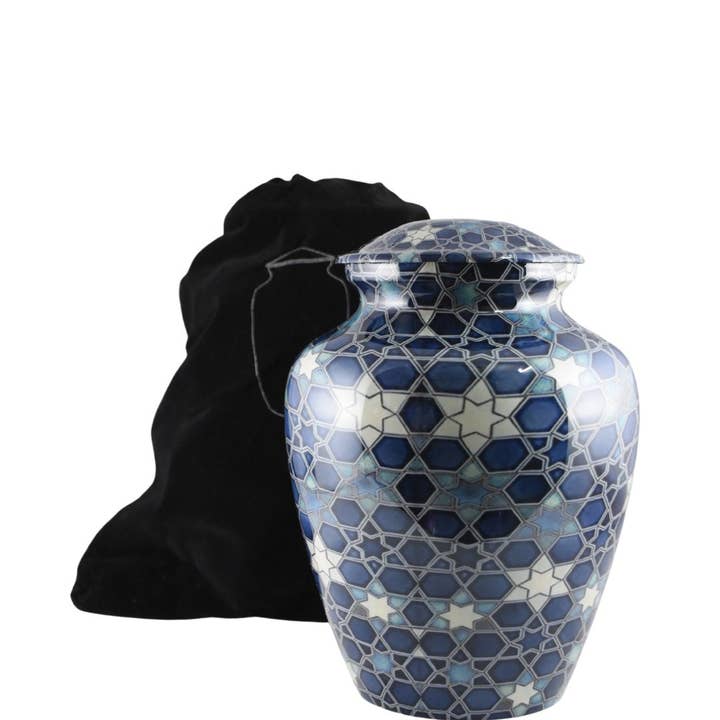 Blue Mosaic Star Pattern Urn for Ashes Adult male/female for wholesale by Plutus imports
