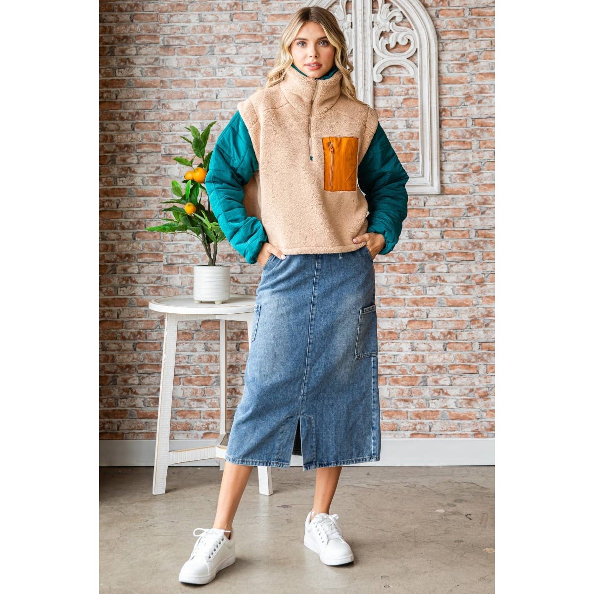 Veveret - Wholesale Jas - Dames - Zachte fleece pullover met gewatteerde pofmouwen8