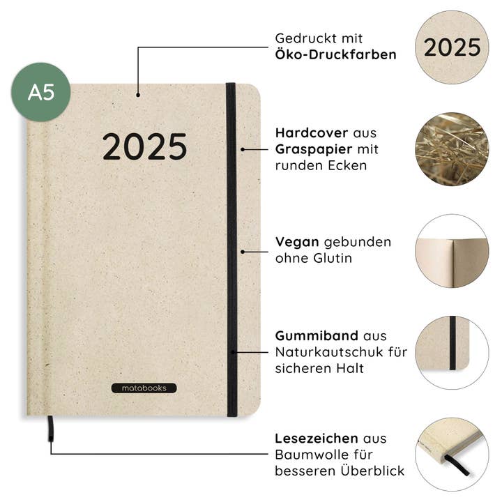Calendrier A5 durable — Samaya 2025 Couleur : Nature M pour la vente par matabooks