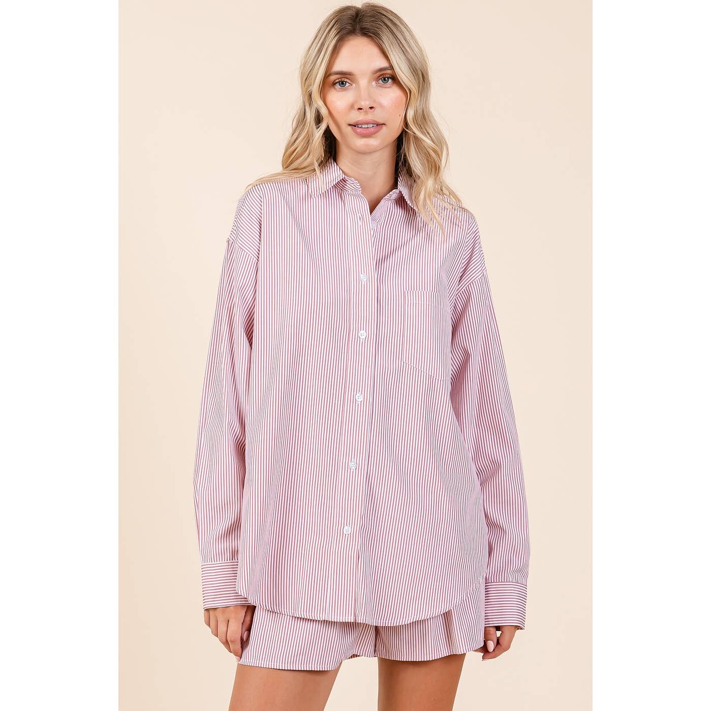 mittoshop - Wholesale Lounge Set - Women's - STRIPED SHIRT AND SHORTS SET22