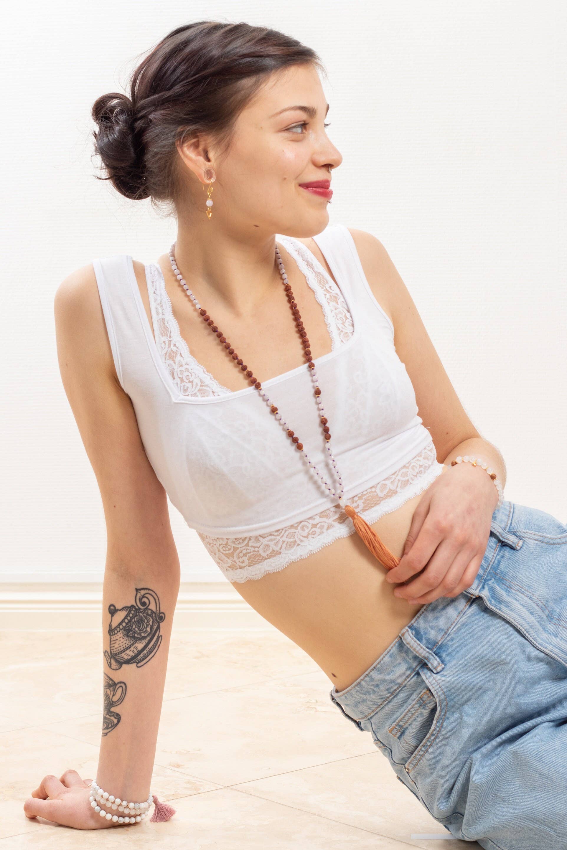 Nalina Wild - Wholesale Prayer Beads Necklace - Kunzite Rudraksha Moonstone Mala Small2