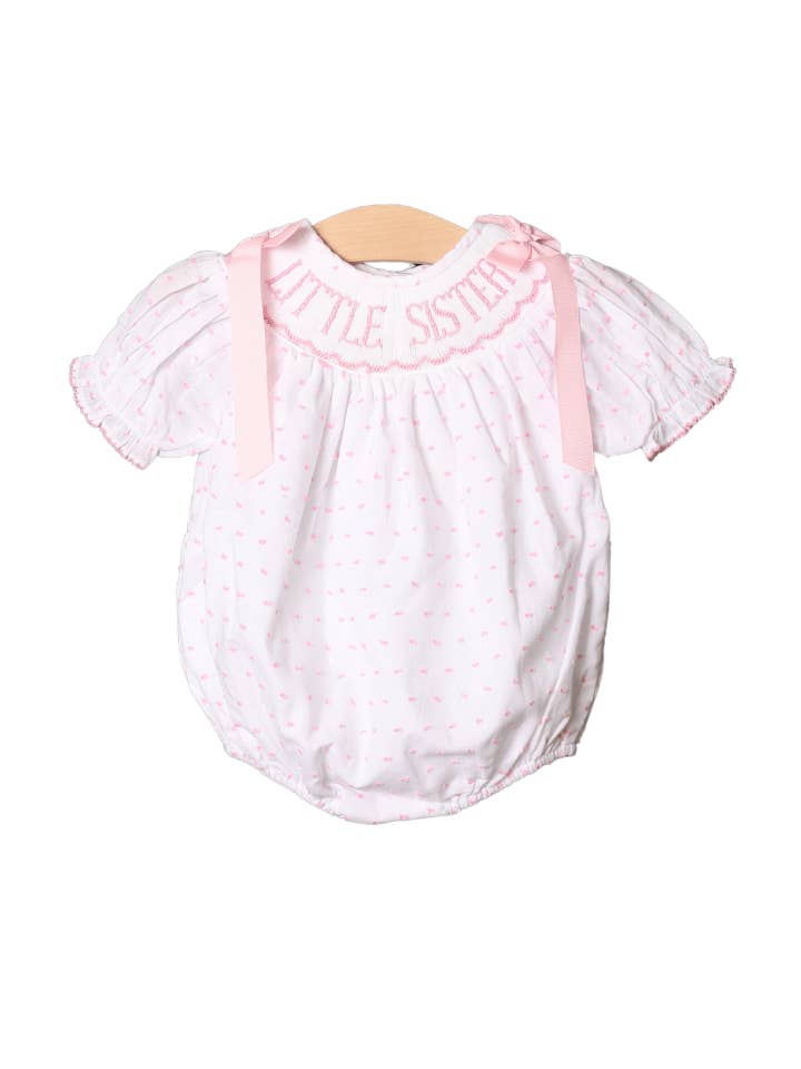 The Smocked Flamingo - Wholesale Bodysuit (Non-Footed) - Baby - Smocked Little Sister Pink Swiss Dot Bubble