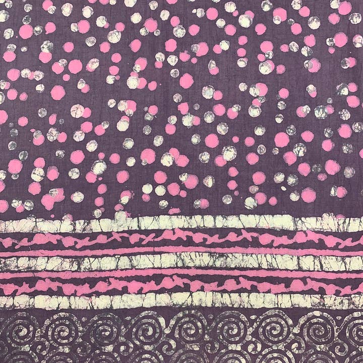 Block Printed Cotton Scarf - Purple with Pink and White Dots for wholesale by Anju Jewelry