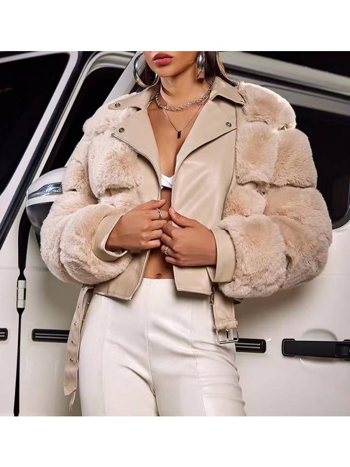 Productseeker - Vente Veste en cuir – femme - Veste en cuir PU à carreaux et fausse fourrure JK076 - Mode féminine1