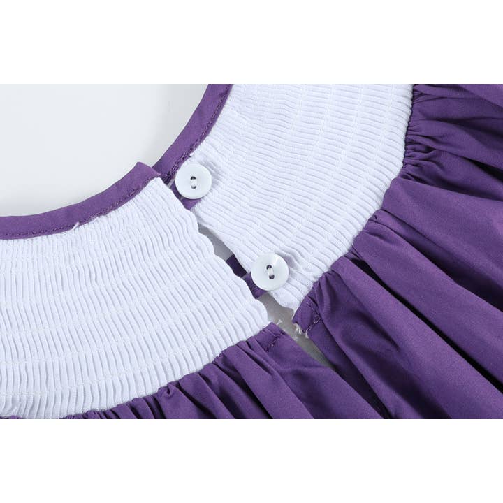 Lil Cactus - Wholesale Dress - Kids - Purple and Gingham Mardi Gras Smocked Bishop Dress4