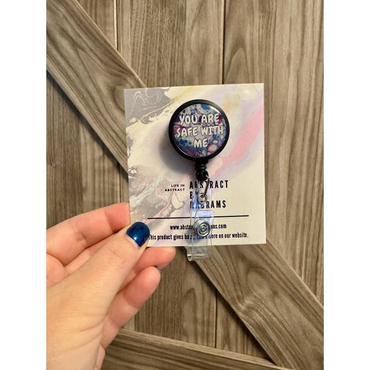 AbstractbyRabrams - Wholesale Badge Accessory - Unisex - You are Safe With Me Badge Reel - Trans Pride Badge Reel2