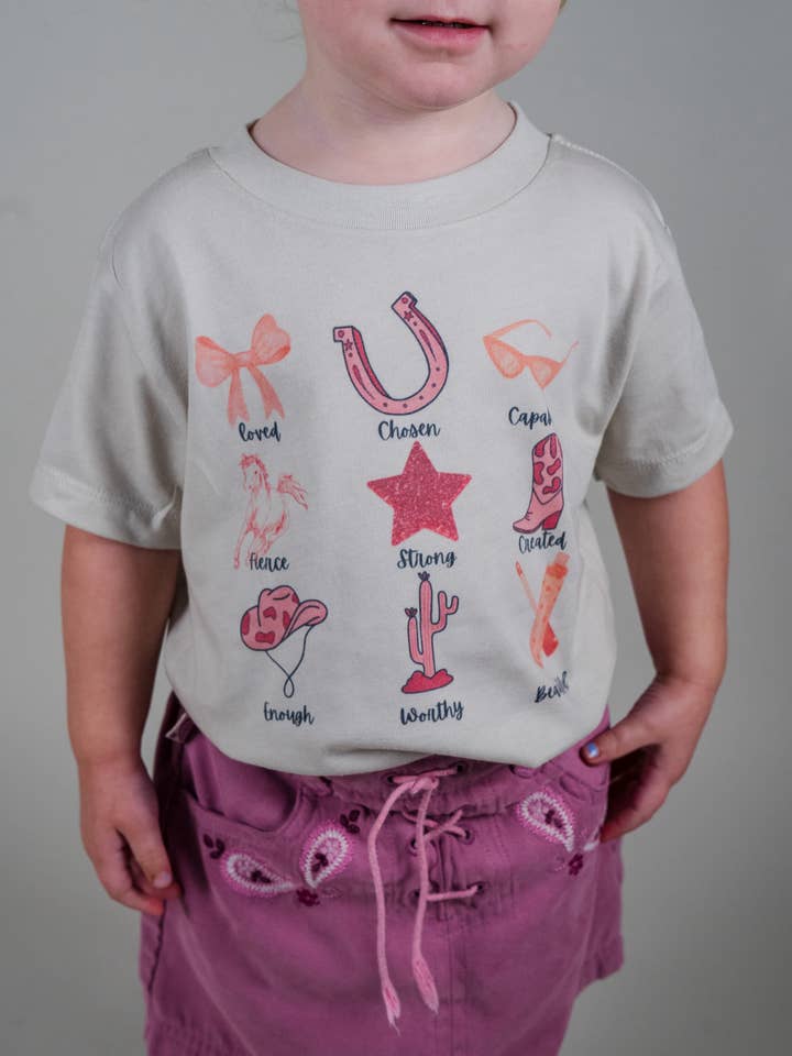 Kids Words of Affirmation Cowgirl Christian T-Shirt for wholesale by Only Grace Company