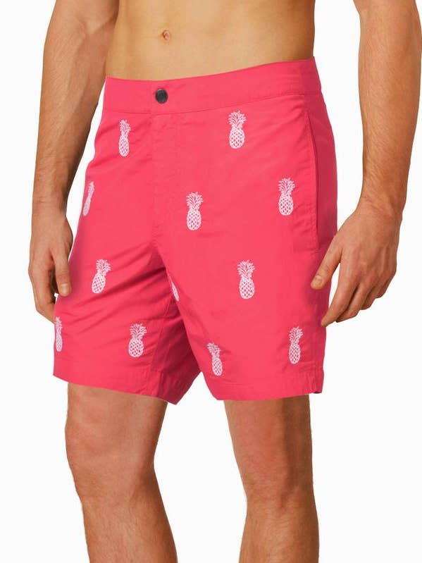 Aruba 6.5" Coral Embroidered Pineapples Swim Trunks for wholesale by boto