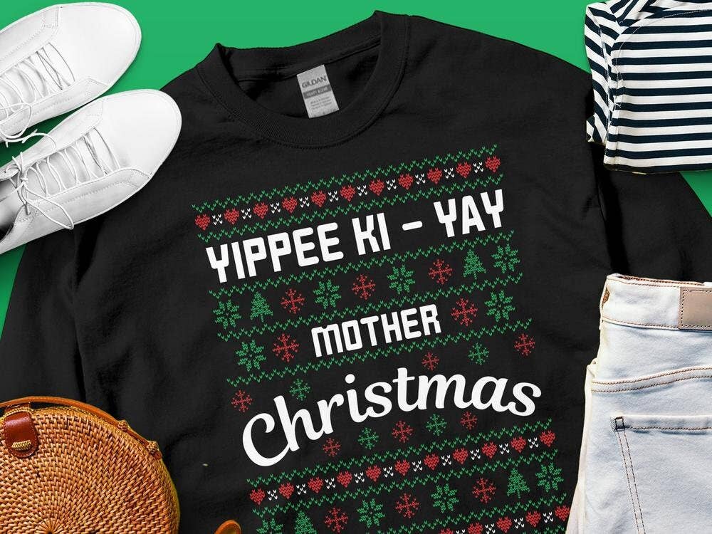 PositiveParty - Wholesale Graphic Sweatshirt - Women's - Ugly Christmas Sweater Yippee Ki Yay Crewneck Pullover0