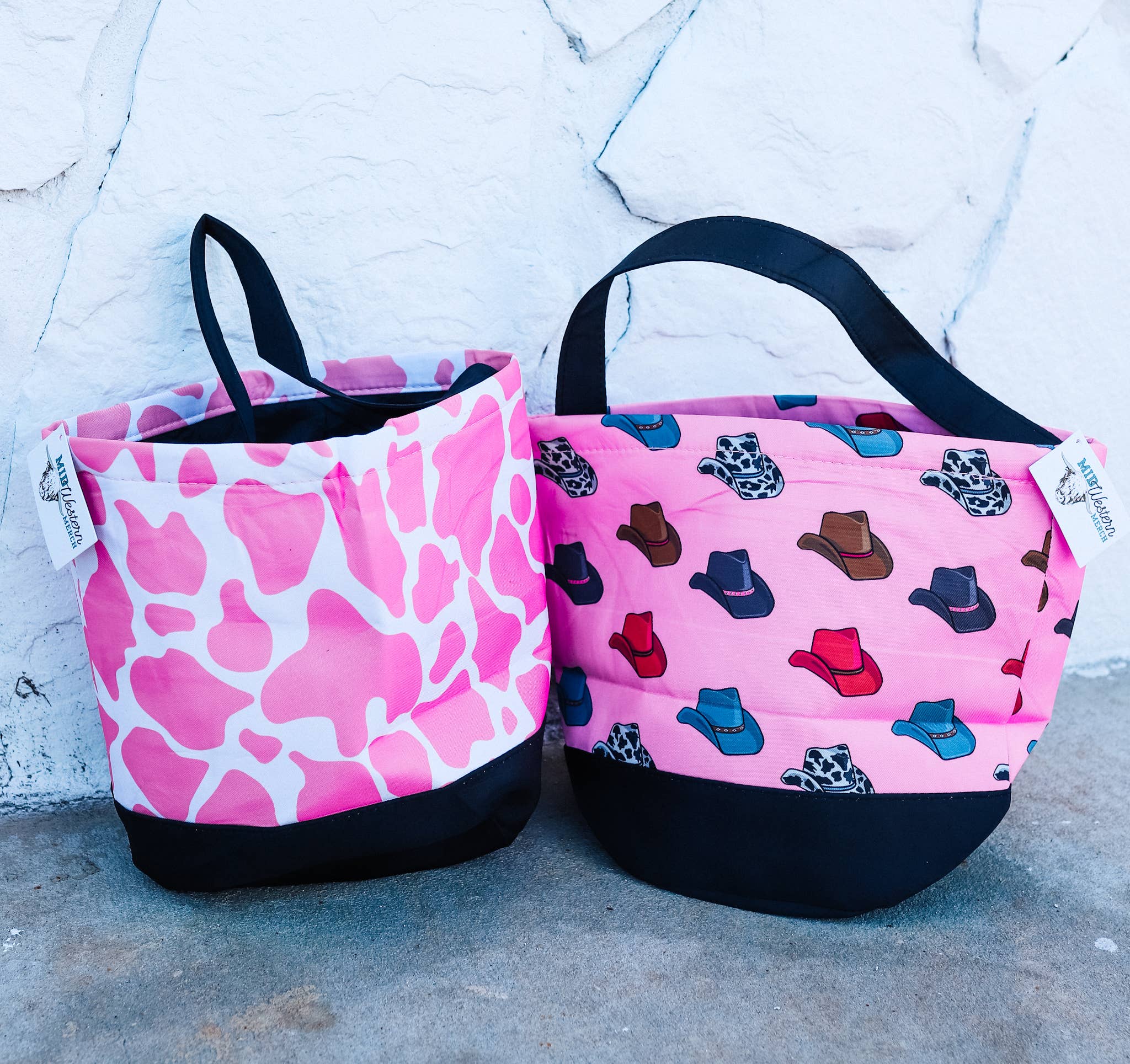 The Front Porch Label - Wholesale Storage Bin - Pink Cowhide Round Storage Bin1