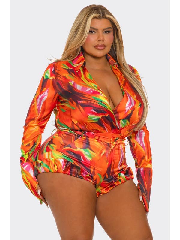 BANJUL - Wholesale Lounge Set - Women's - BCCTR24590P1 Plus Size 2Pcs Bodysuit & Shorts Set8