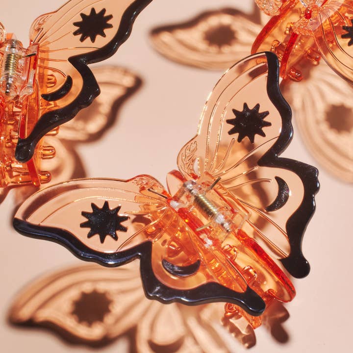 WINONA IRENE – Clips para cabelo - Mulher por atacado – Clipe de garra de cabelo de borboleta monarca em acetato laranja para mulher4