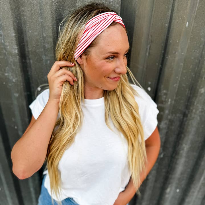 Ruby Red Threads - Wholesale Fashion Headband - Women's - Red/White Mini-Striped Turband Headband1