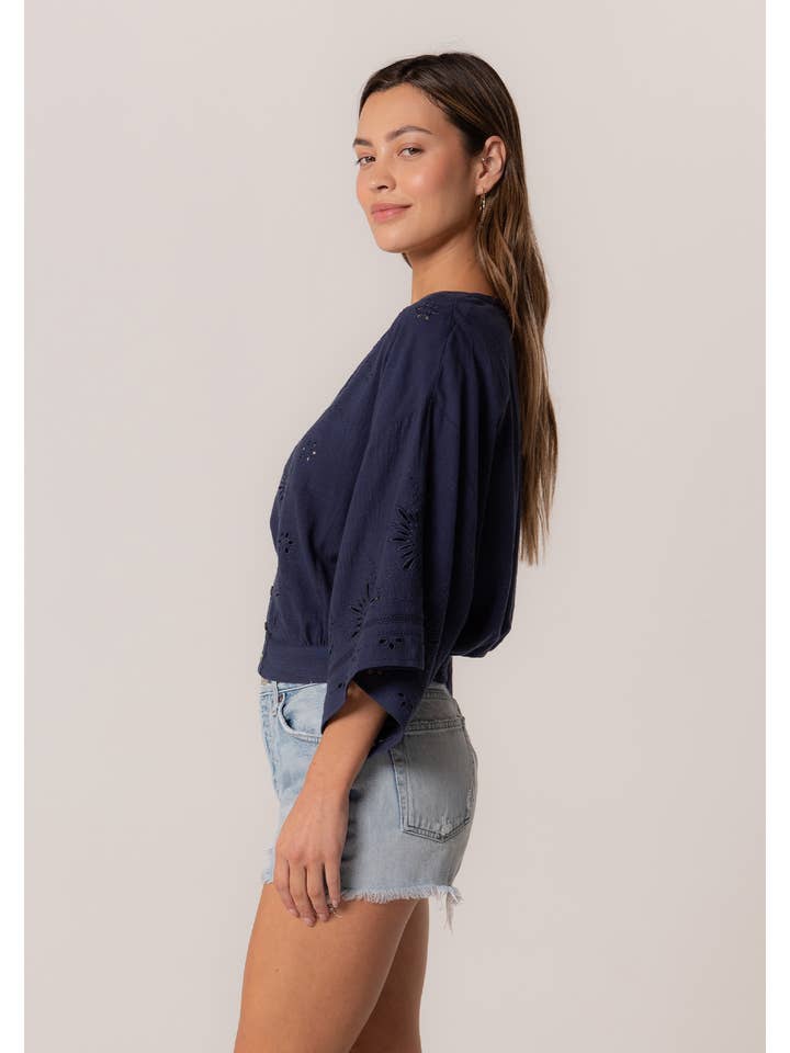 Lovestitch - Wholesale Button Down Shirt - Women's - Eyelet Embroidered Blouse