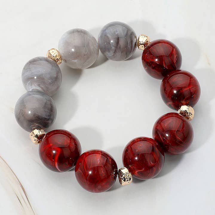 Chunky Marbled Round Beaded Stretch Bracelet for wholesale by Sensibling Corp.