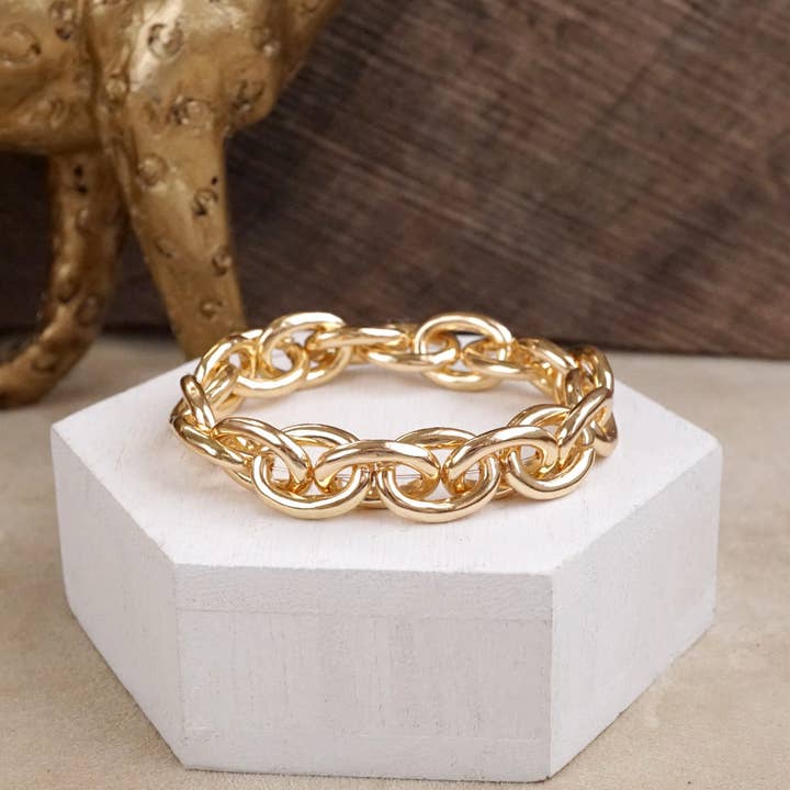 PennyLine inc - Wholesale Link & Chain Bracelet - Bold Links – Chunky Chain Stretchy Bracelet - in Gold or Silver4