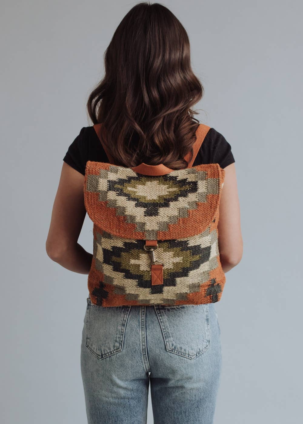 Panache Apparel Co. – wholesale Backpack – Women's – Orange, Cream, Navy & Green Aztec Backpack