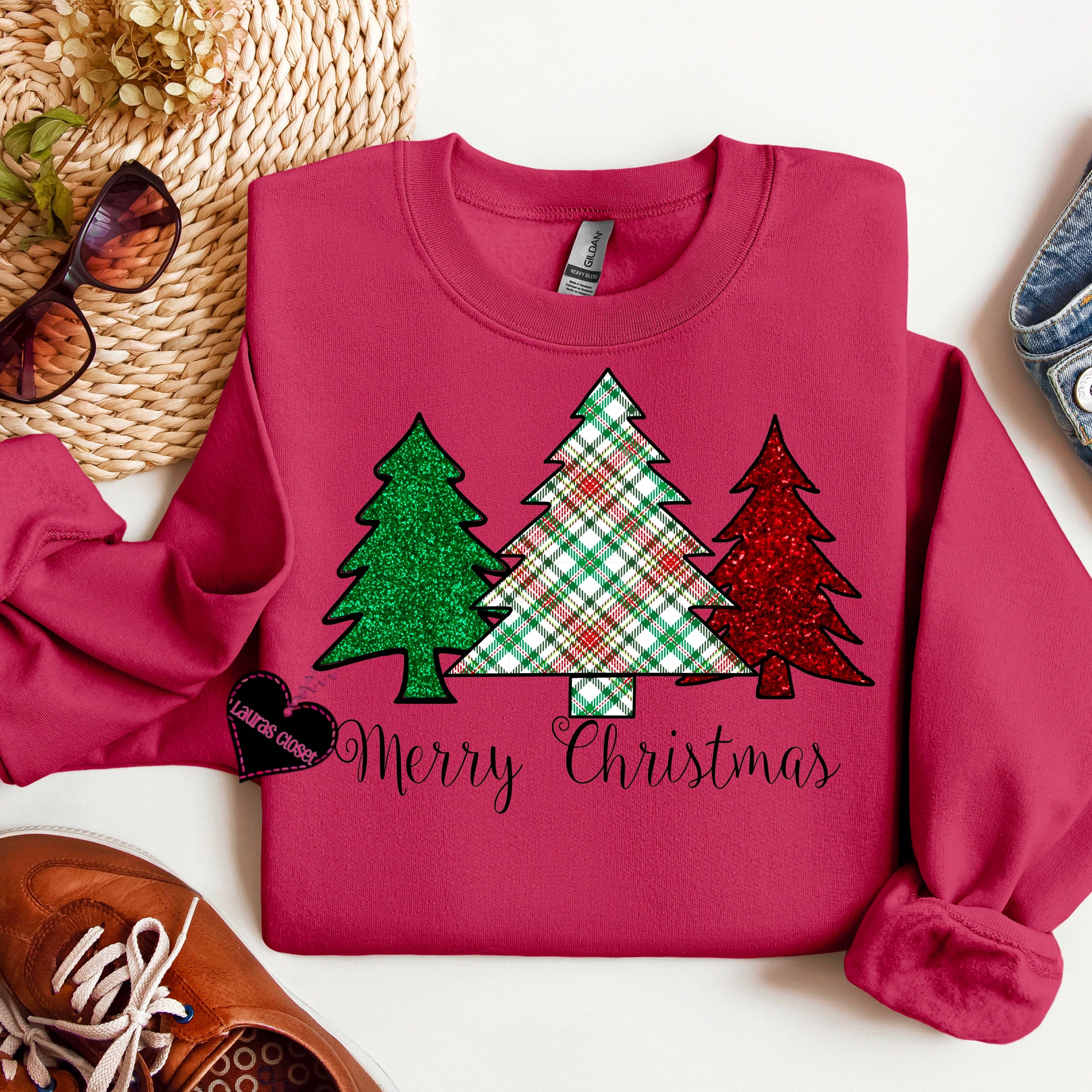 Lauras Closet – Engroshandel T-shirt med print - Dame – Plaid Glædelig Jul træer - Grafisk T-shirt5