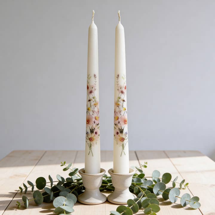 Bougies effilées Wildflower Lot de 2 pour décoration et cadeaux pour la vente par Designs by Michaela
