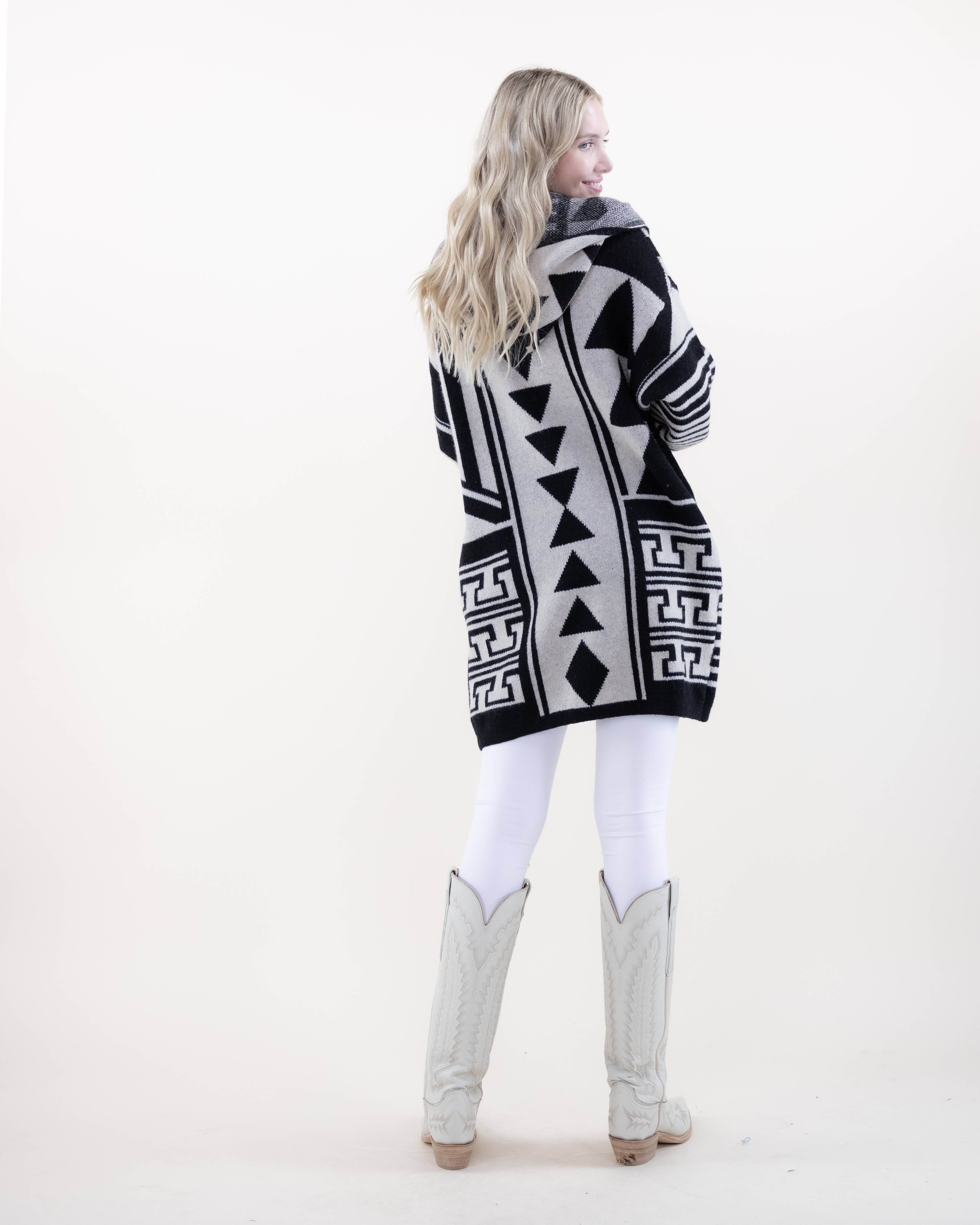 Original USA - Wholesale Cardigan - Women's - Comfy & Oversized Geometric Hooded Cardigan3