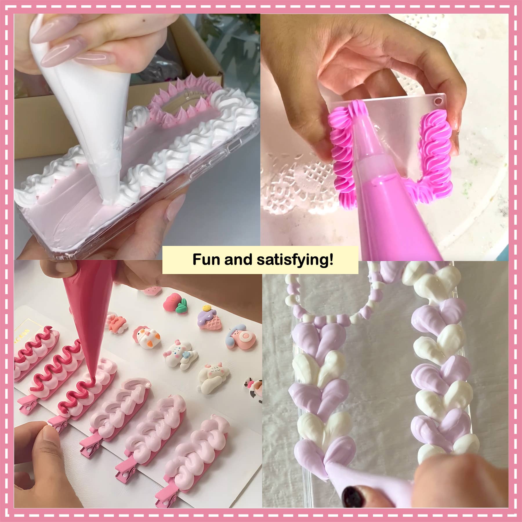 Decoden Cream - Vente Kit de bricolage - Ensemble de crème Decoden blanc et rose, colle à fausse crème fouettée2