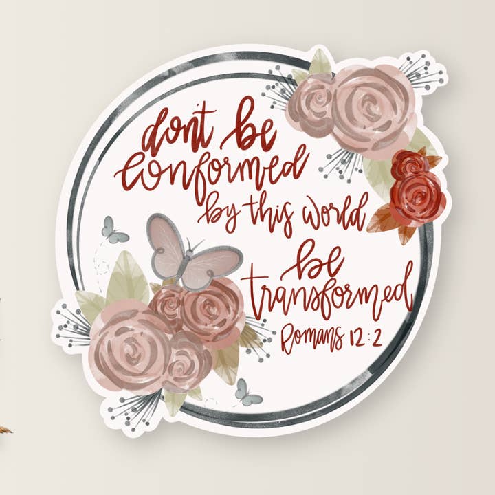 ROMANS 12:2 CHRISTIAN WEATHERPROOF VINYL & PAPER STICKER for wholesale by Drifting Souls Paper Co.