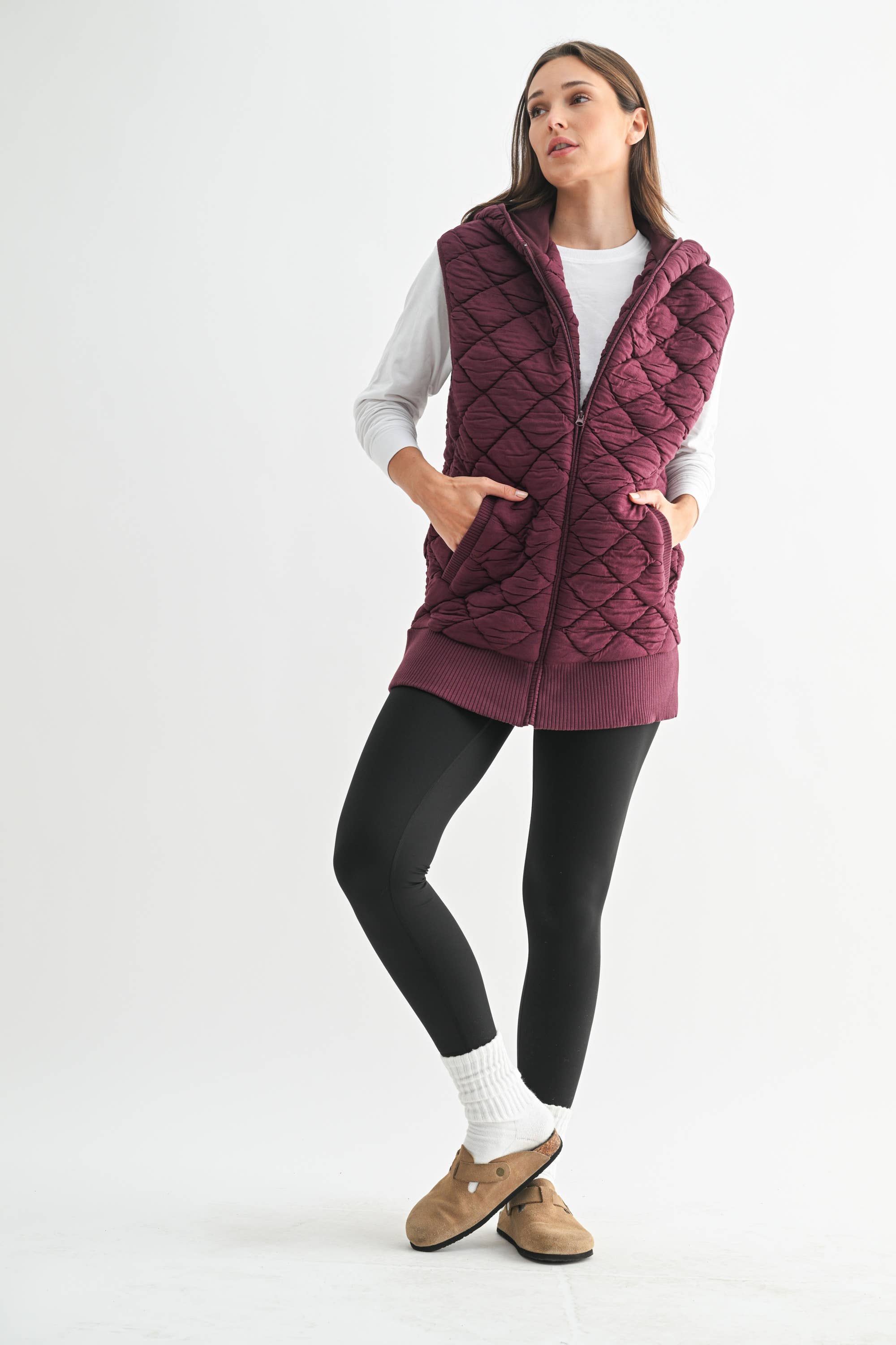 Mono B - Wholesale Outerwear Vest - Women's - Oversized Quilted Fleece Vest with Hood13