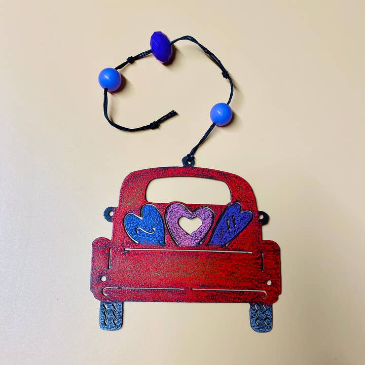 Vintage Pickup Truck Mobile Heart ornament Valentines Day US for wholesale by Whimsies