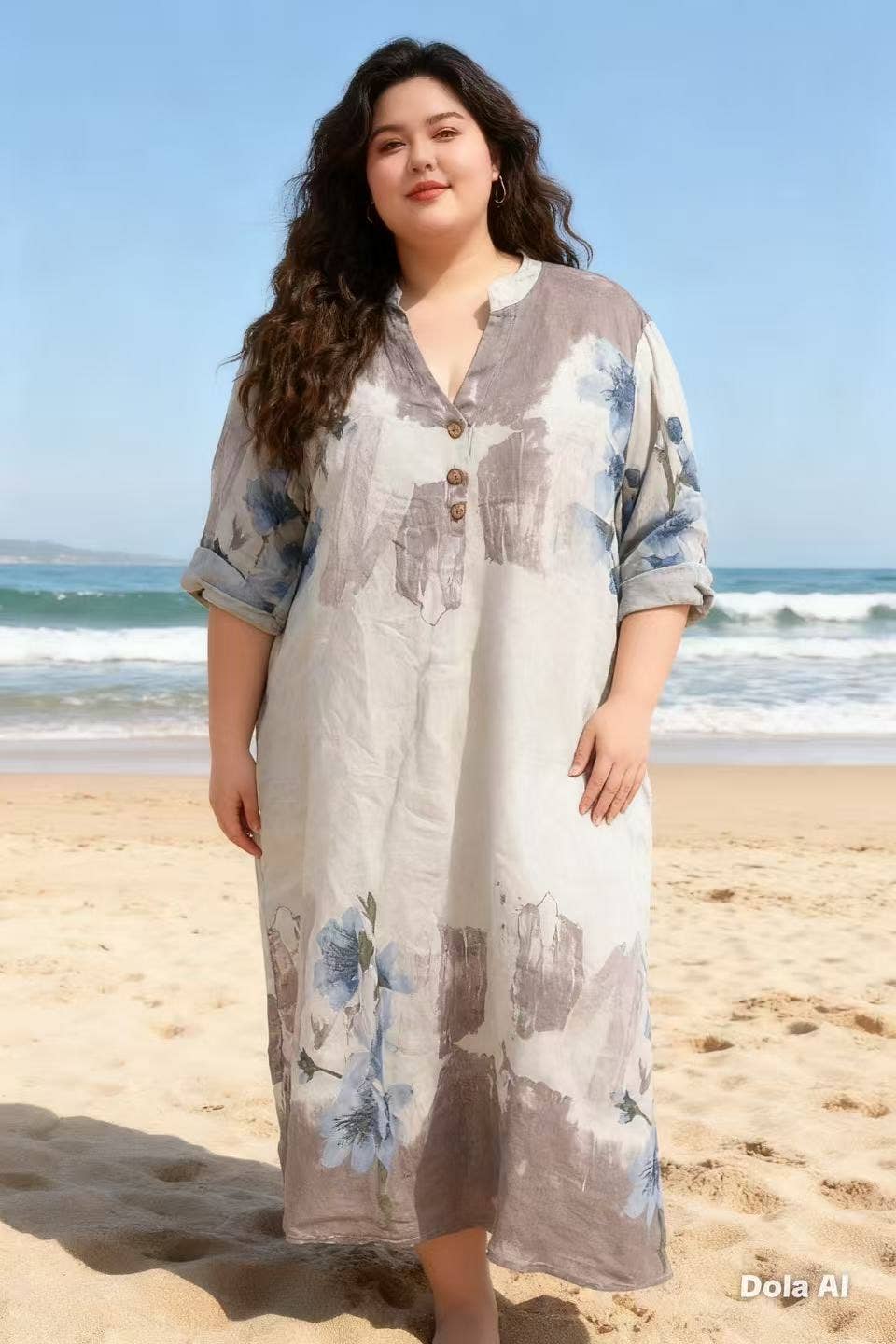 Lea & Luc - Grandes Tailles - Wholesale Jurk - Dames - Jurk met bloemenprint van 100% linnen REF. 7223012