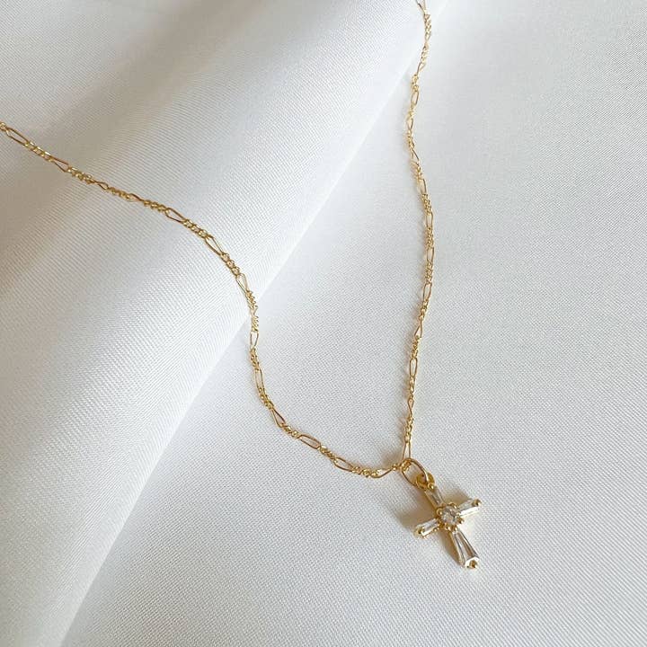 True by Kristy Jewelry - Wholesale Pendant/Charm Necklace - Petite CZ Cross Pendant Necklace Gold Filled