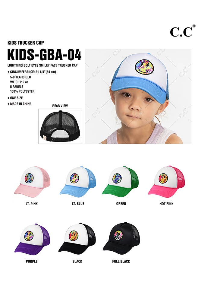 Hana - Wholesale Baseball Cap - Kids - C.C Kids Lightning Bold Eyes Smiley Face Trucker Cap7