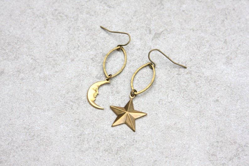 daniAWESOME - Wholesale Dangle Earrings - Brass Star and Moon Drop Earrings2