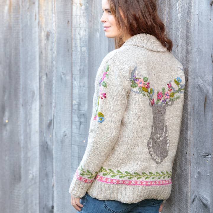 Lost Horizons Knitwear - Wholesale Knit Sweater - Women's - Hartley Knit Sweater with Floral Antler Design